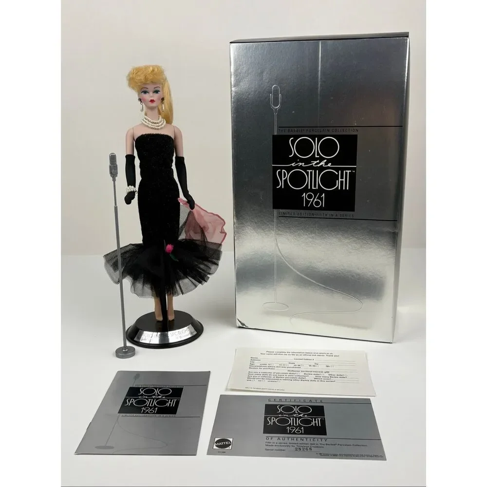 Vintage 1989 Solo In The Spotlight 1961 Porcelain Barbie Doll Mattel 7613 w/ COA
